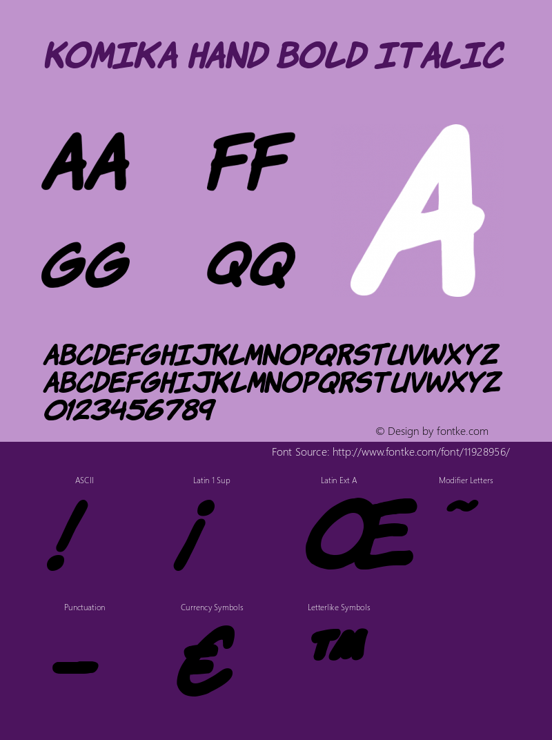 Komika Hand Bold Italic 2.0 Font Sample