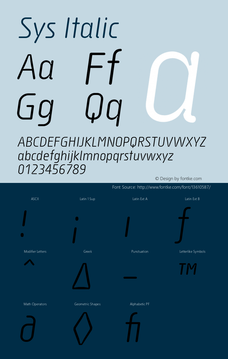 Sys Italic Version 1.0; 2002; initial release Font Sample