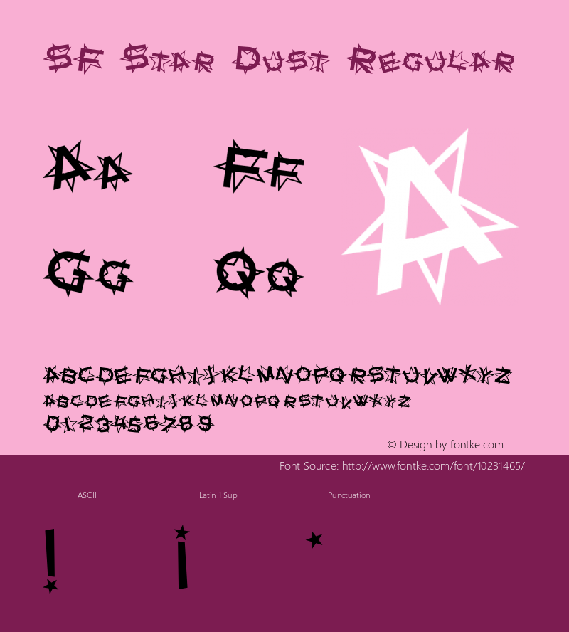 SF Star Dust Regular ver 1.0; 1999. Freeware for non-commercial use. Font Sample