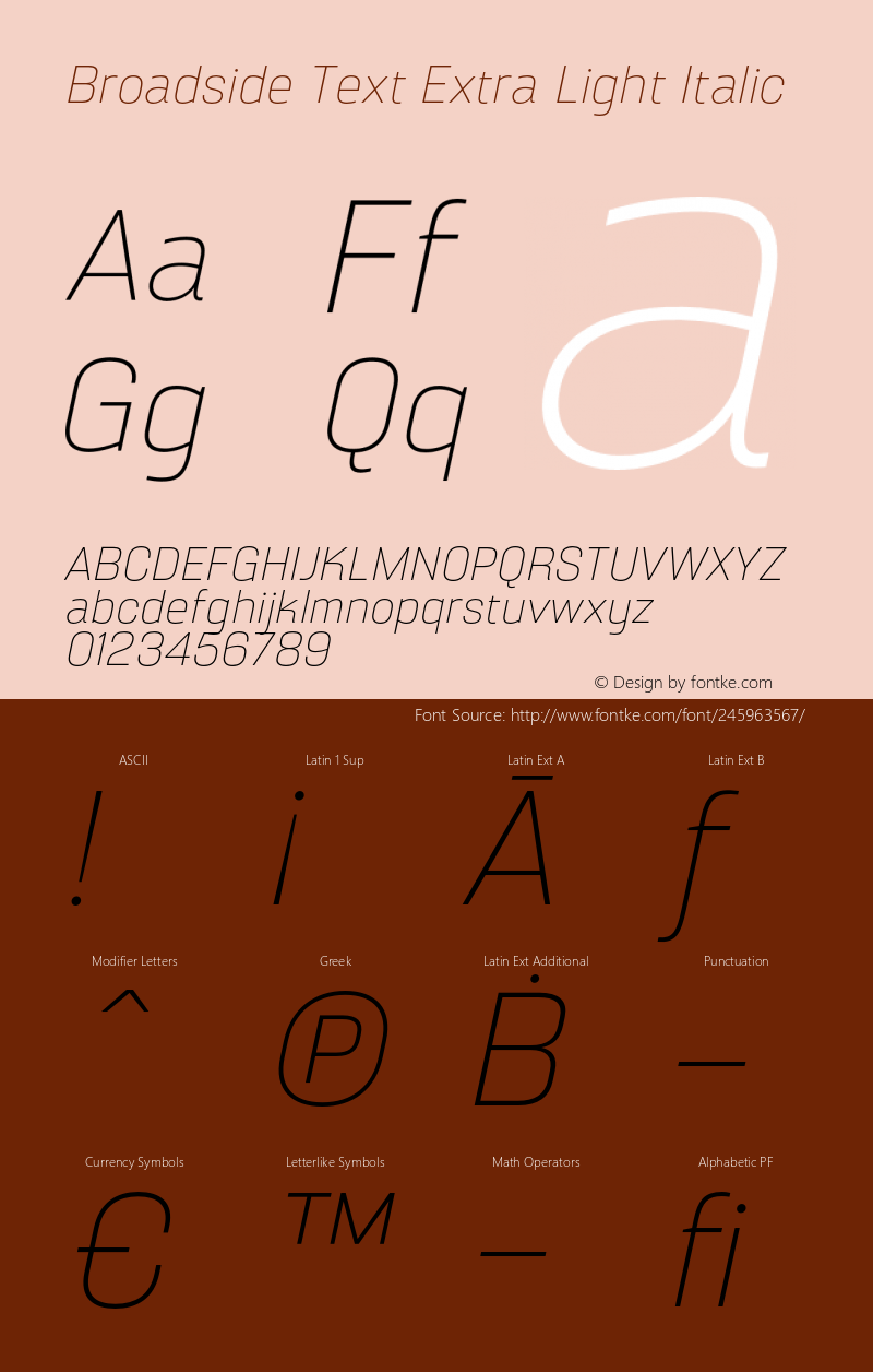 Broadside Text Extra Light Italic Version 2.000;FEAKit 1.0图片样张