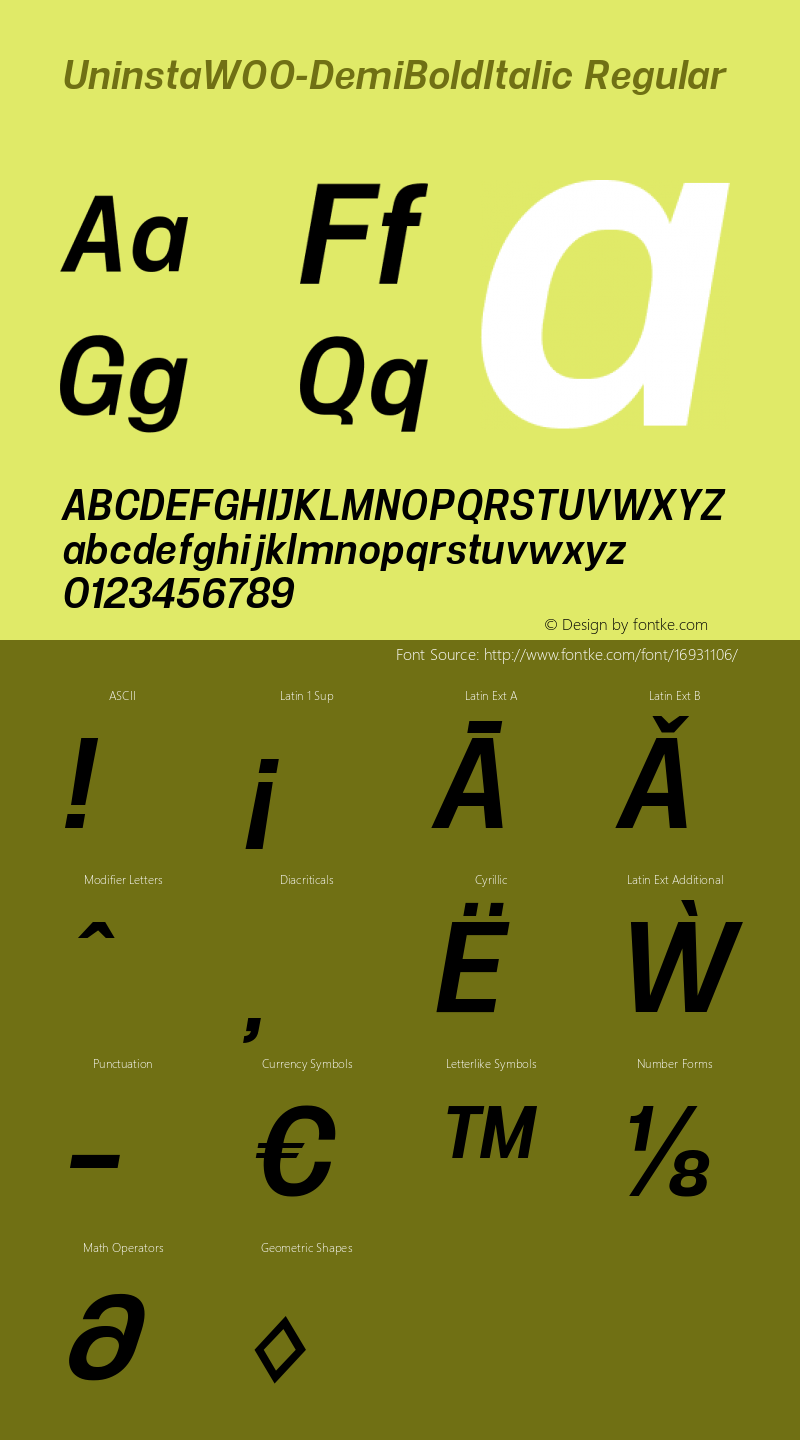 UninstaW00-DemiBoldItalic Regular Version 1.00 Font Sample