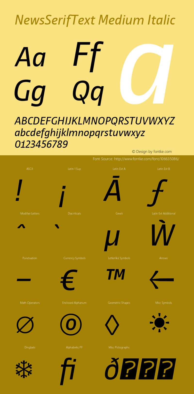 NewsSerifText Medium Italic Version 1.100 Font Sample