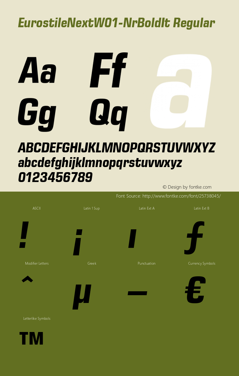 Eurostile Next W01 Nr Bold It Version 1.00; ttfautohint (v1.6) Font Sample