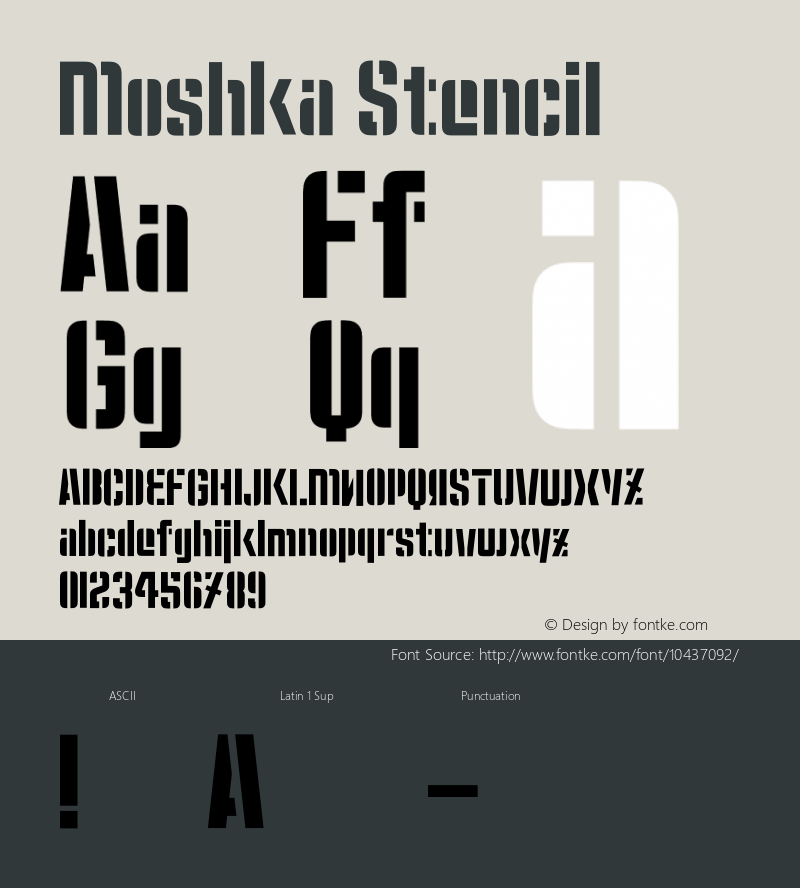 Moshka Stencil Version 2.030;PS 2.000;hotconv 1.0.56;makeotf.lib2.0.20880 DEVELOPMENT Font Sample