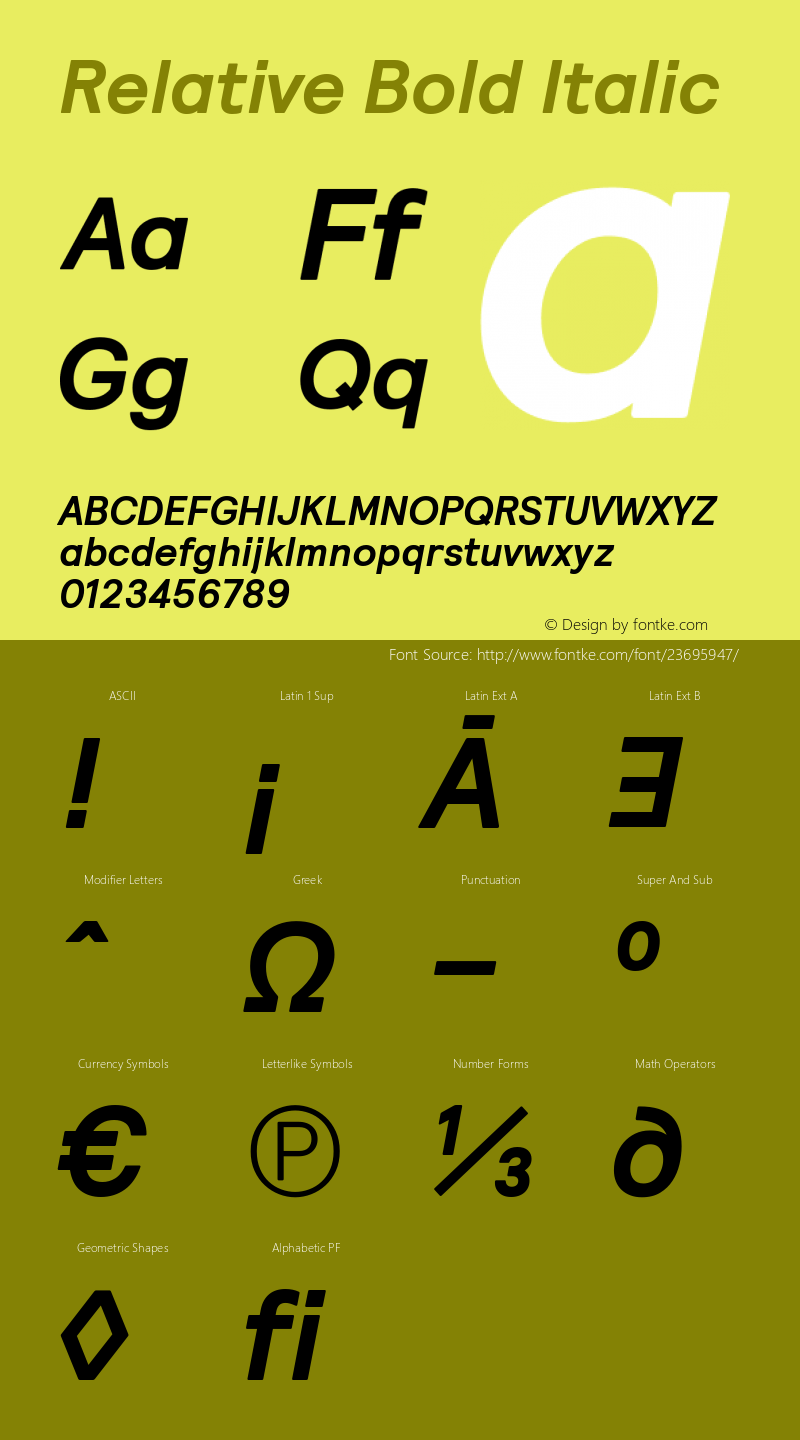 Relative Bold Italic Version 1.001; ttfautohint (v1.5) Font Sample