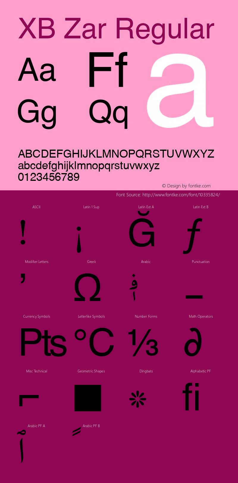 XB Zar Regular Version 7.010 2007 Font Sample