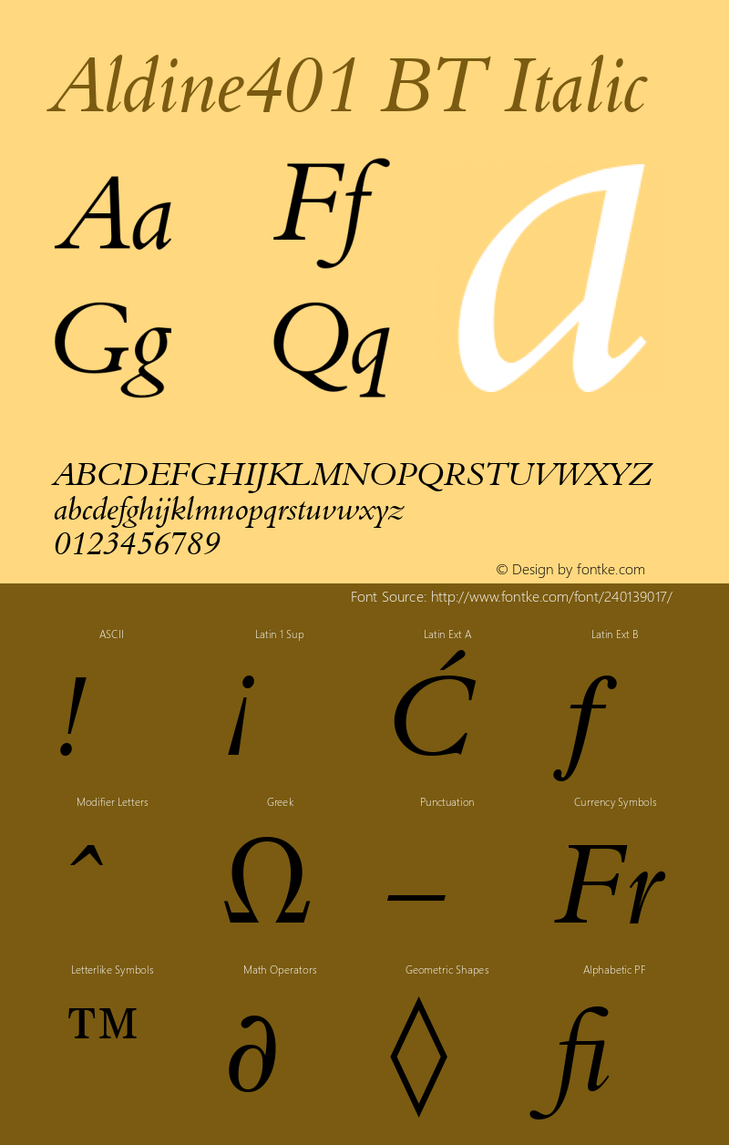 Aldine401 BT Italic Version 1.01 emb4-OT图片样张