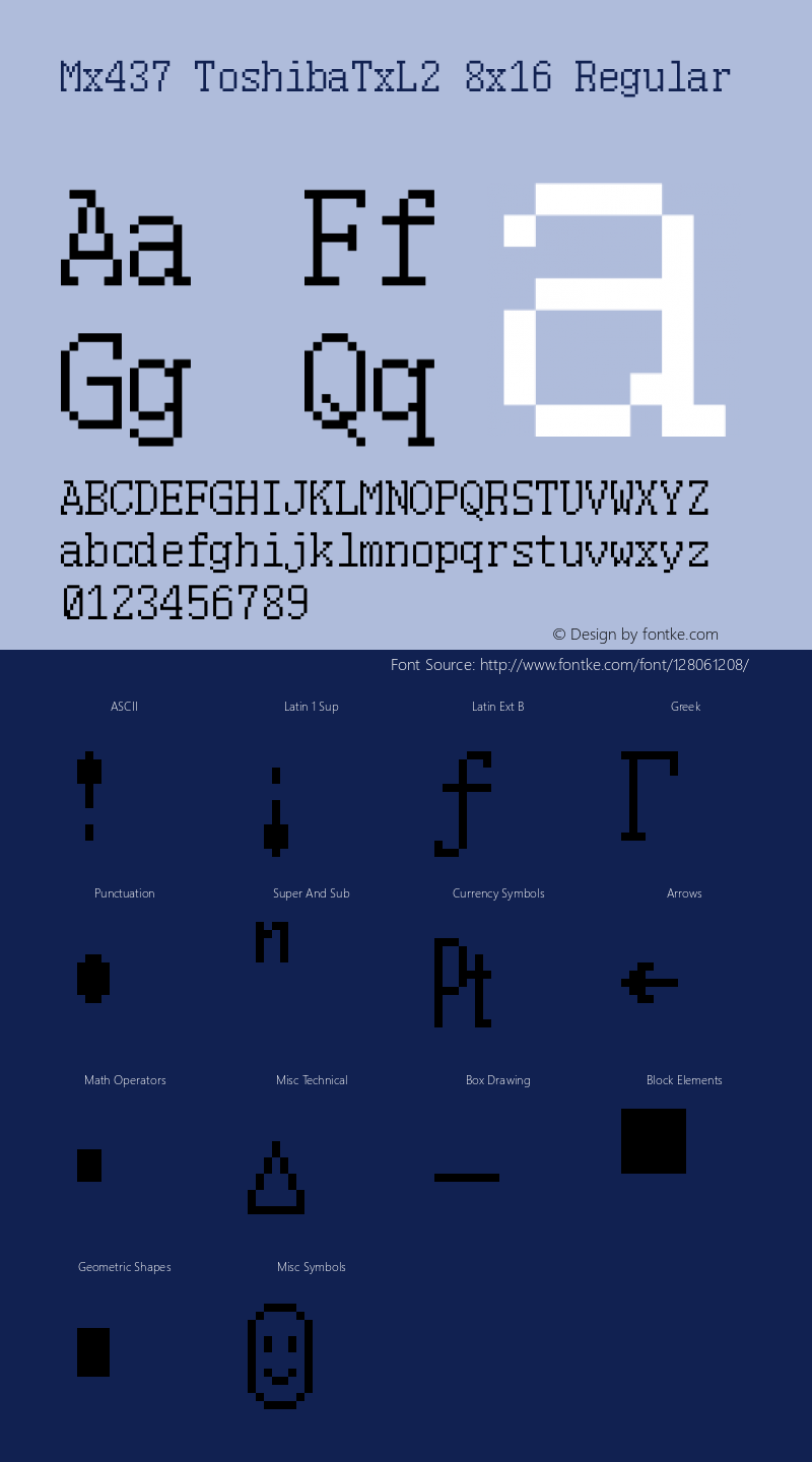 Mx437 ToshibaTxL2 8x16 v2.2-2020-11 Font Sample