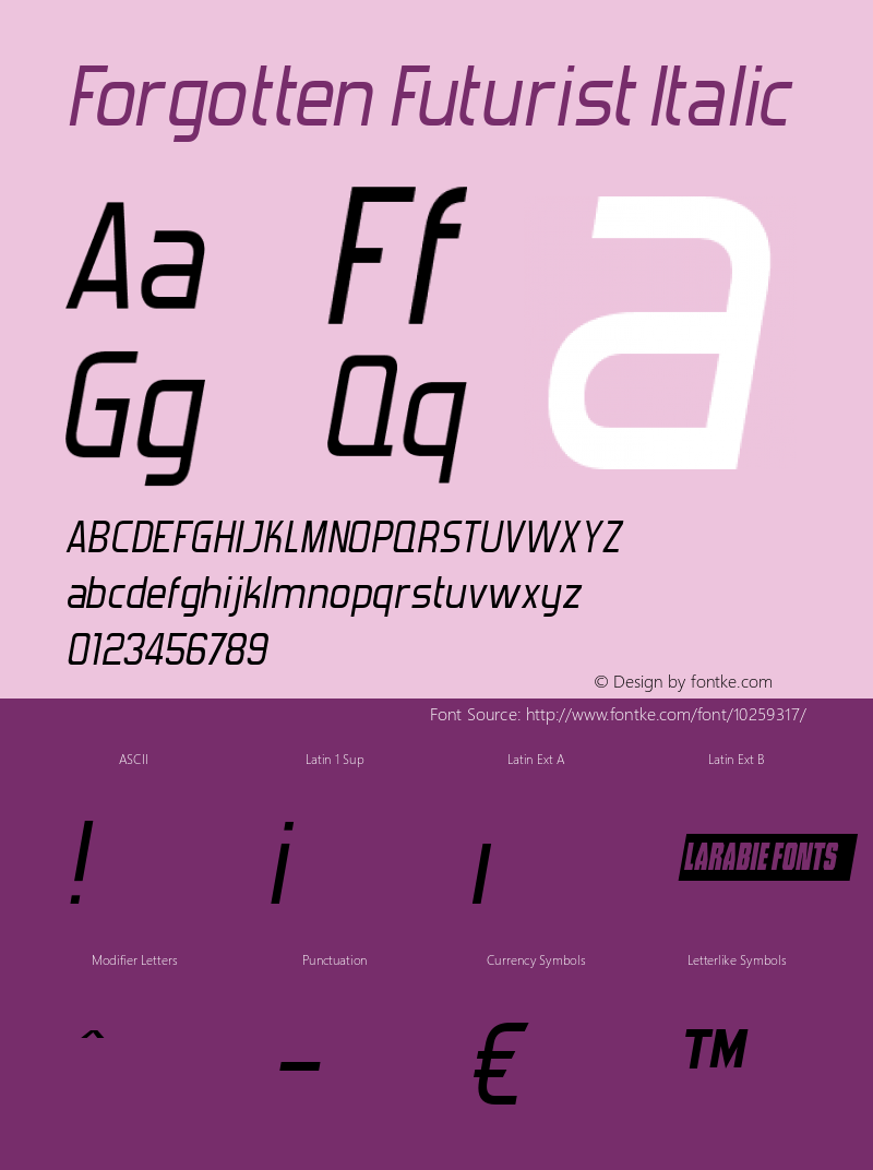 Forgotten Futurist Italic Version 4.100 2004 Font Sample