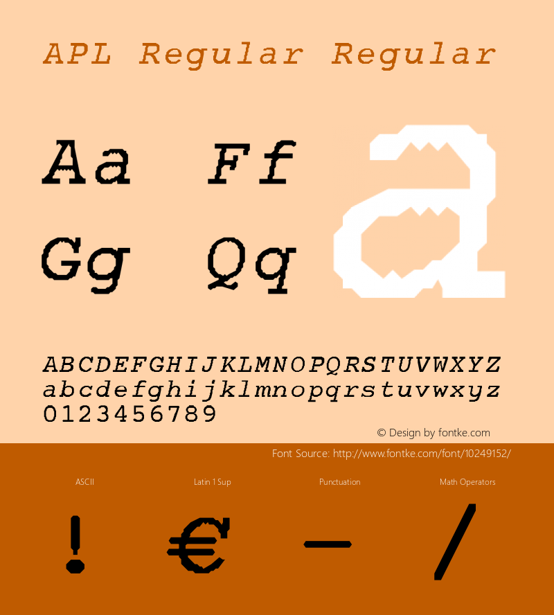 APL Regular Regular 1.00 03/18/2007 Font Sample