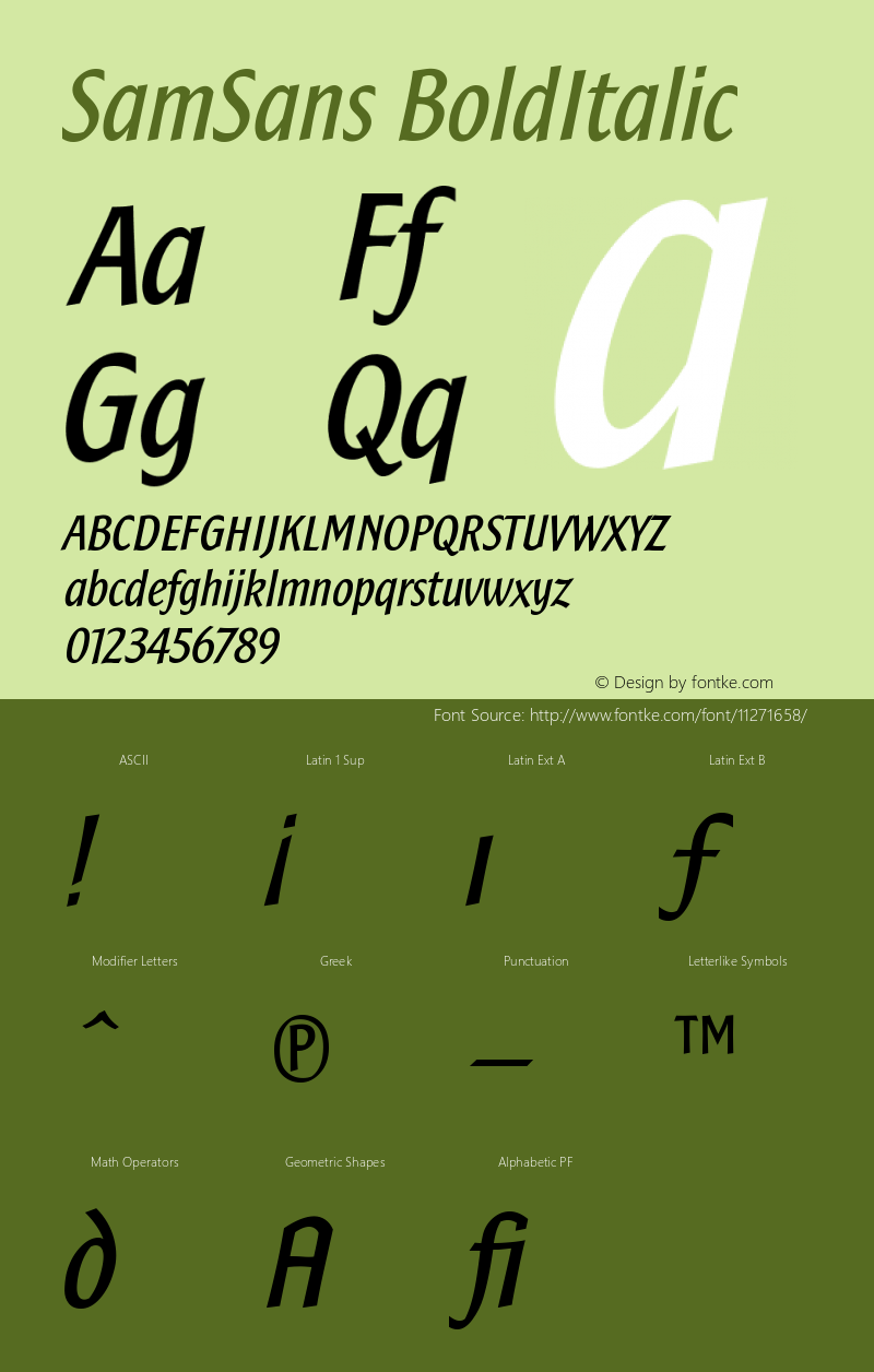 SamSans BoldItalic Version 001.000 Font Sample