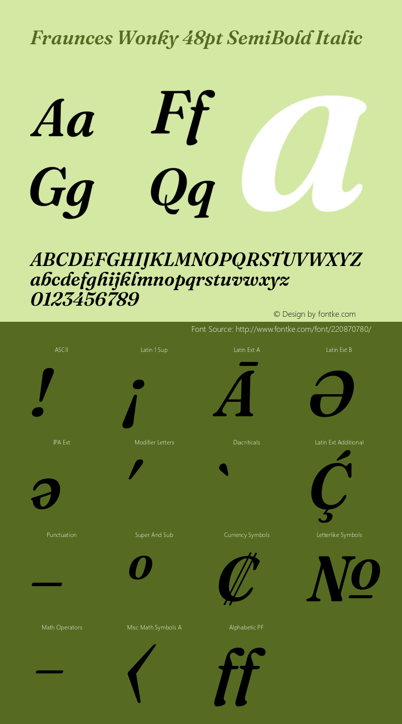 Fraunces Wonky 48pt SemiBold Italic Version 1.000;[b76b70a41]图片样张