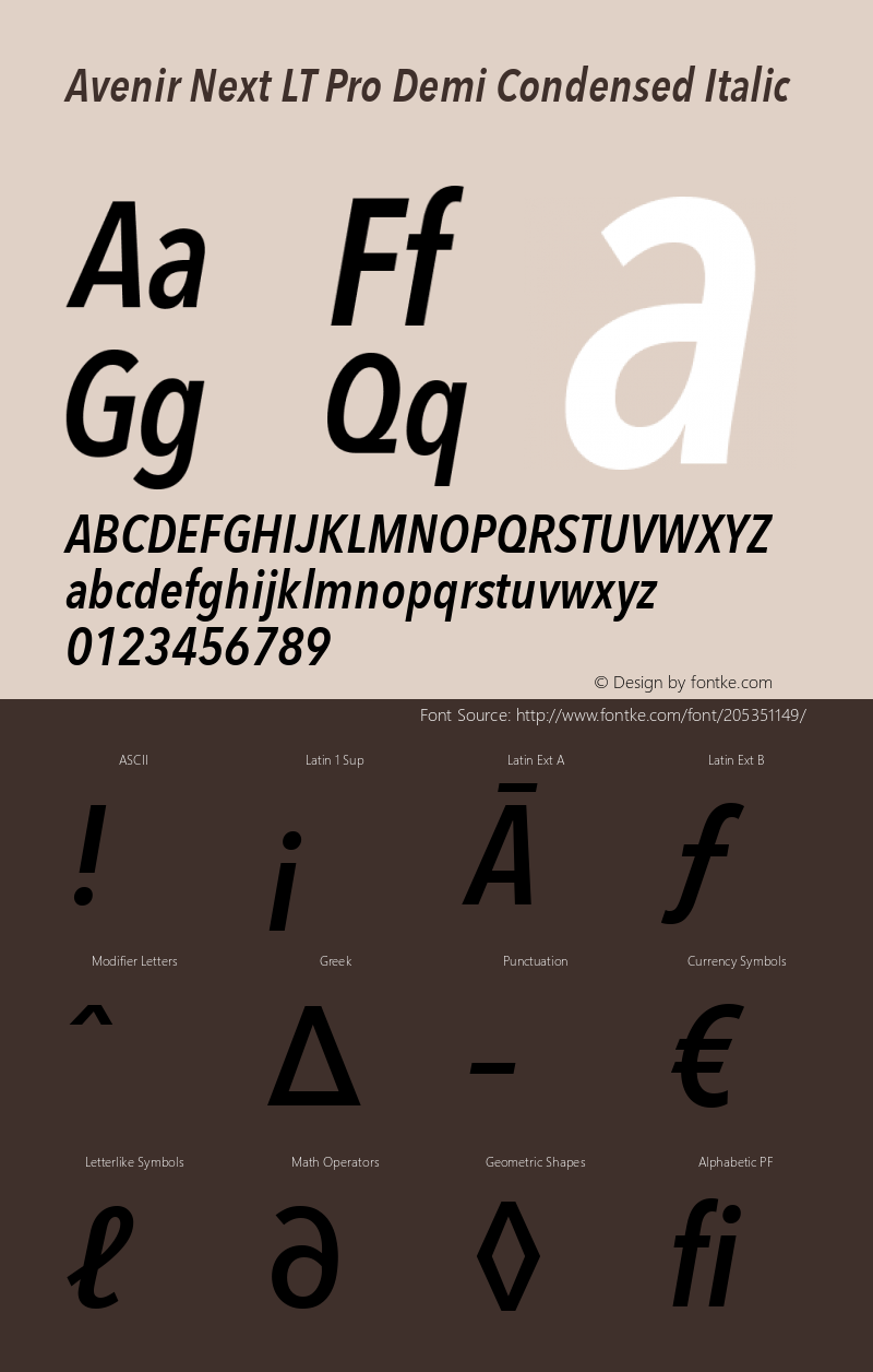 Avenir Next LT Pro Demi Condensed Italic Version 1.00图片样张
