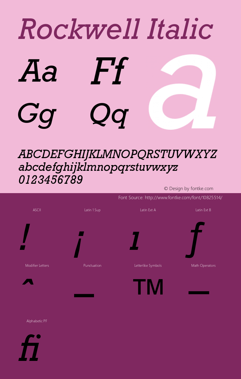 Rockwell Italic Version 001.000 Font Sample