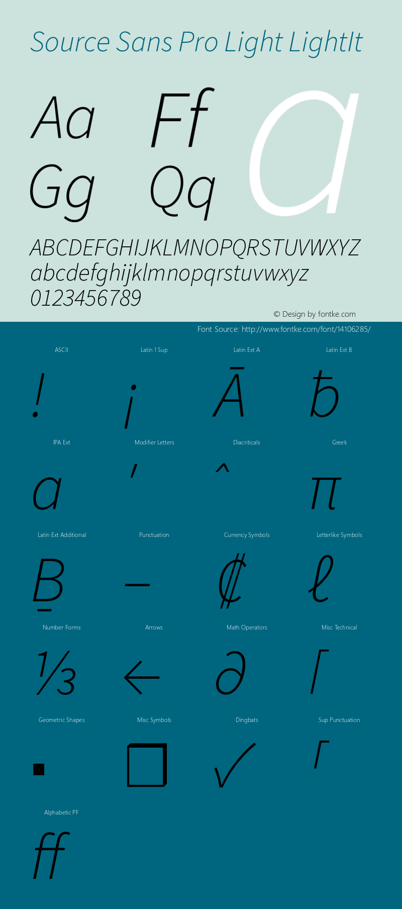 Source Sans Pro Light LightIt Version 1.038;PS Version 1.0 Font Sample