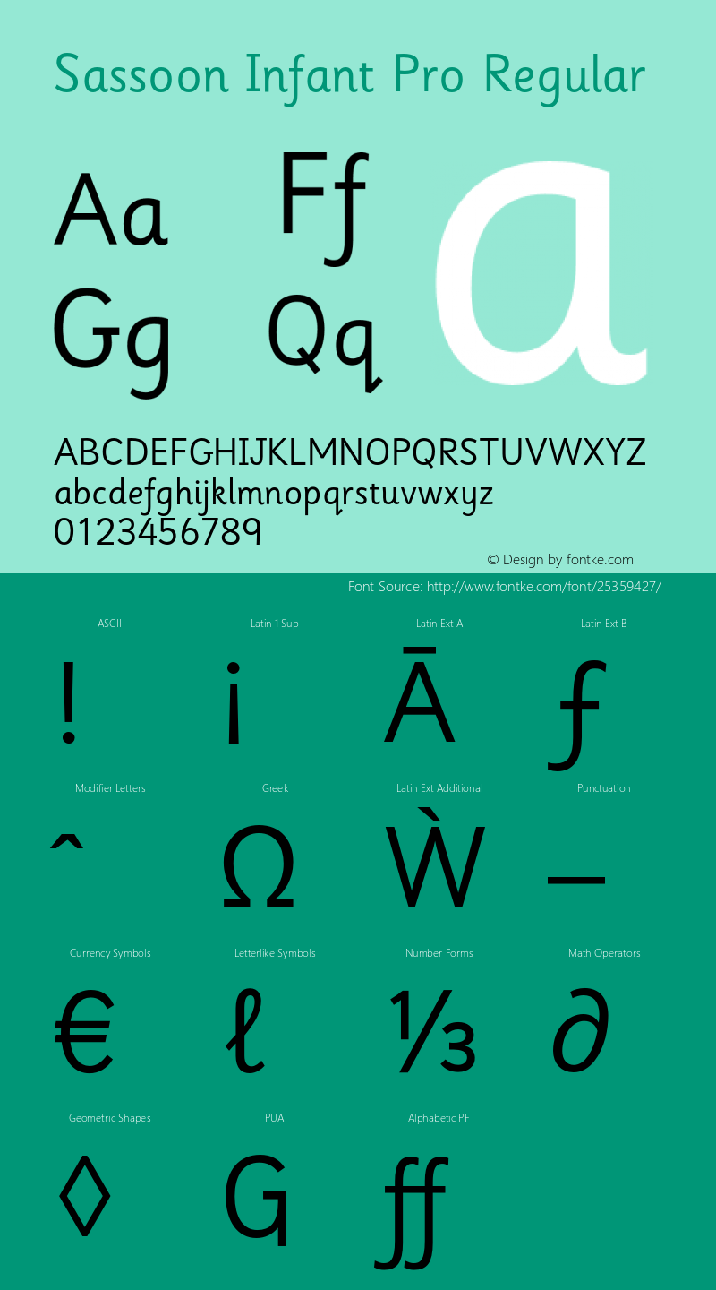 SassoonInfantPro-Regular Version 1.005;PS 001.000;Core 1.0.38;makeotf.lib1.6.5960 Font Sample