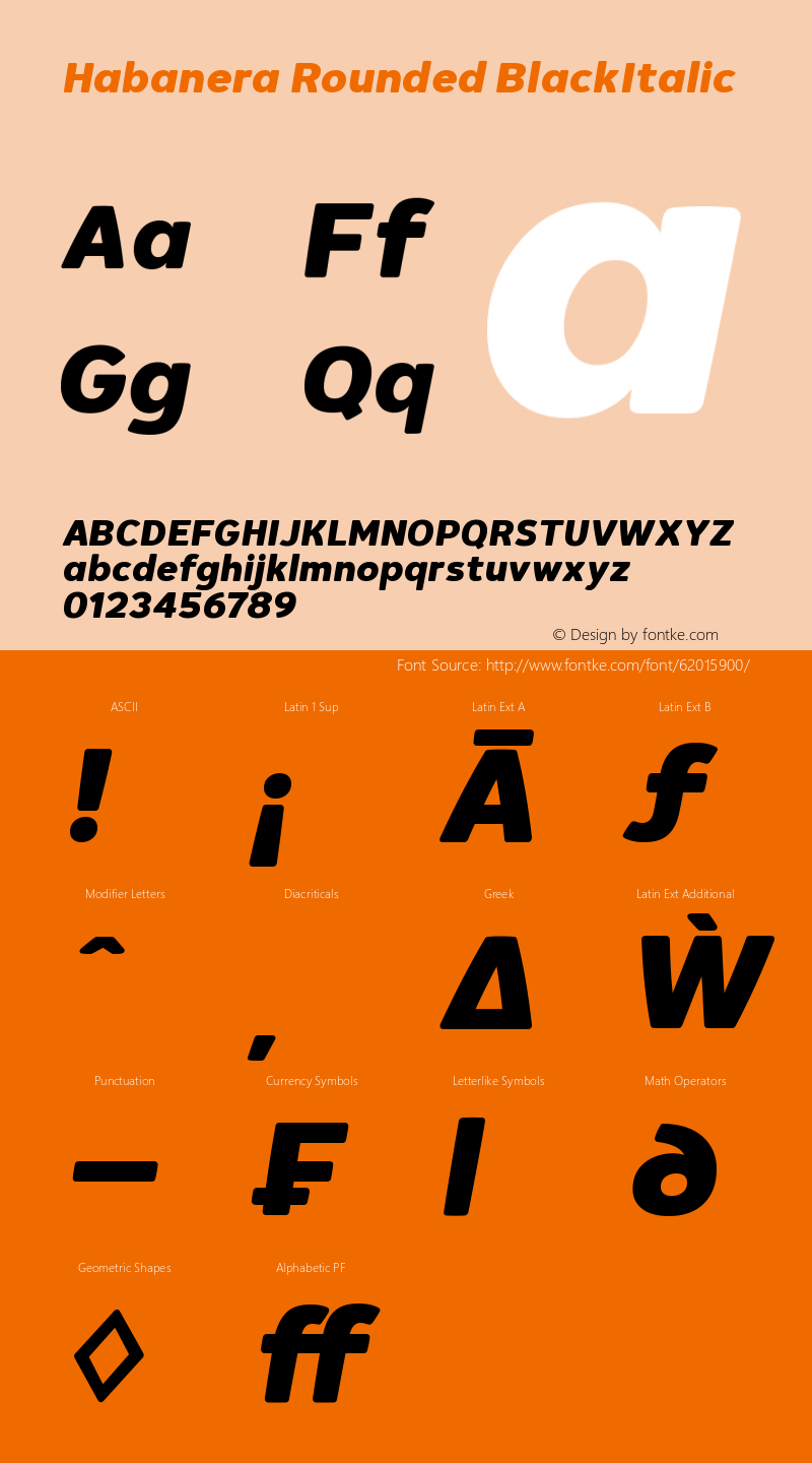 Habanera Rounded BlackItalic Version 1.001 Font Sample