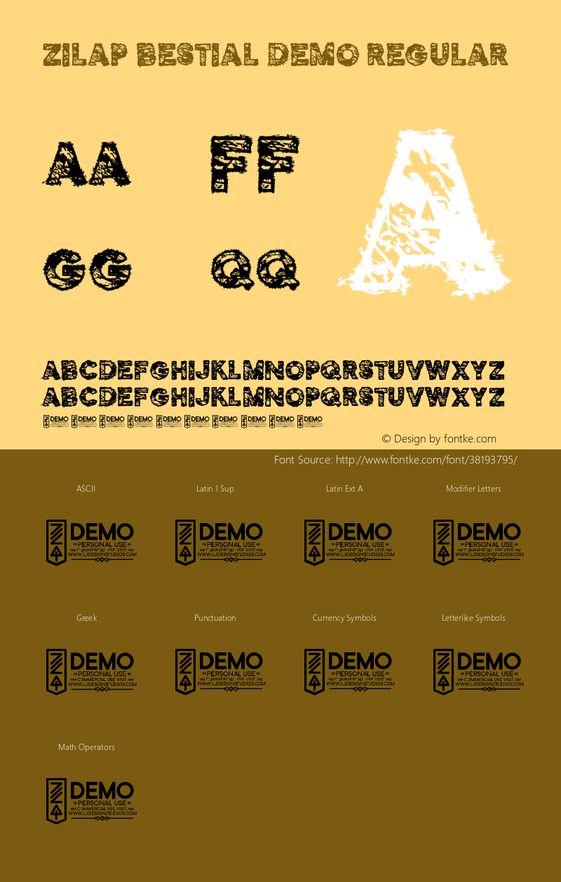 Zilap Bestial DEMO Version 1.00 September 17, 2019, initial release Font Sample