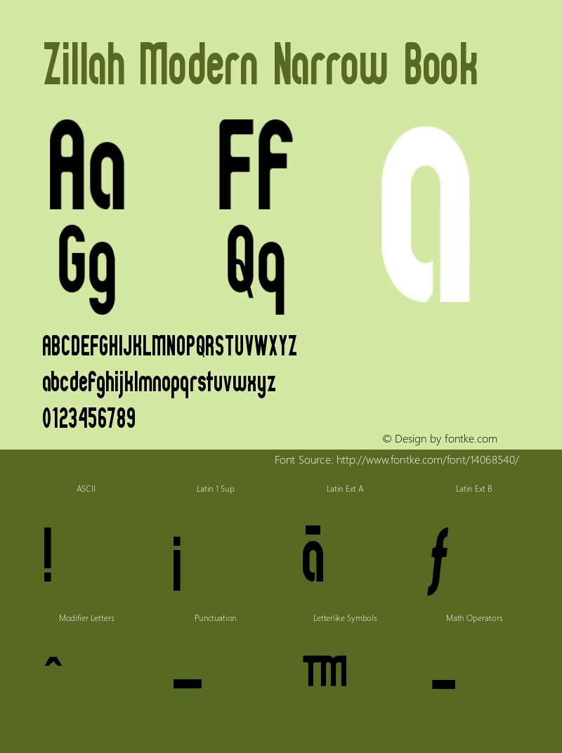 Zillah Modern Narrow Book Version 0.9 Font Sample