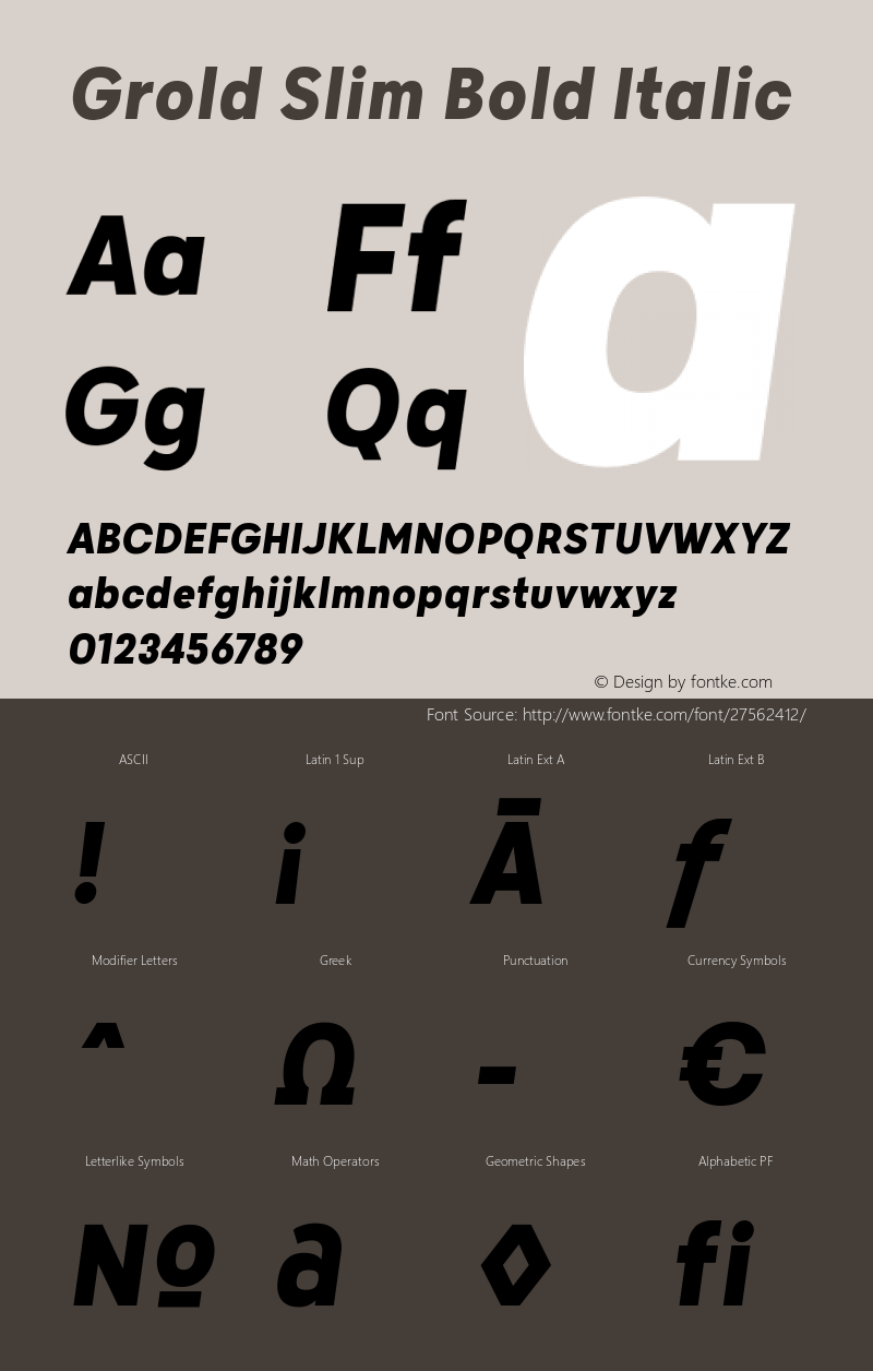 Grold Slim Bold Italic Version 1.000;YWFTv17 Font Sample