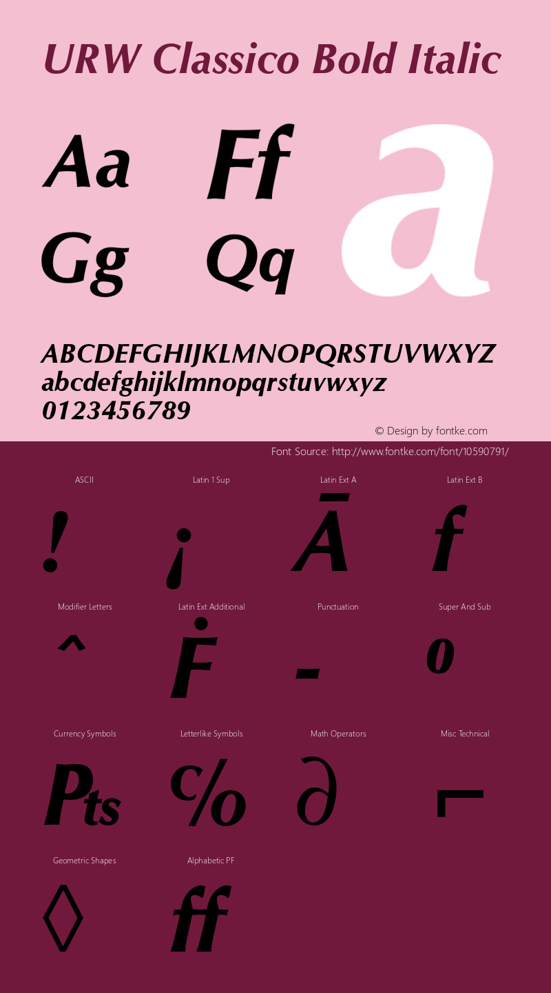 URW Classico Bold Italic Version 1.000;PS 2.00;hotconv 1.0.57;makeotf.lib2.0.21895 Font Sample