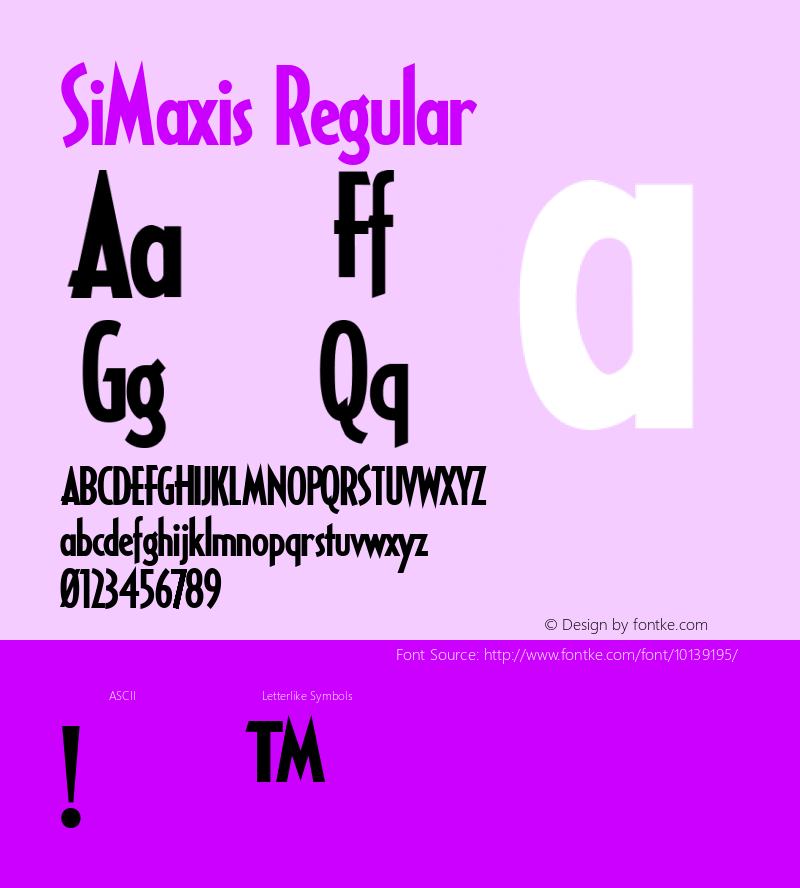 SiMaxis Regular Version 1.200 2003 Font Sample