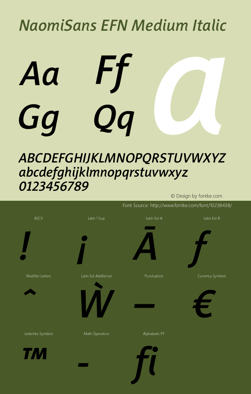 NaomiSans EFN Medium Italic Version 1.000;PS 001.000;hotconv 1.0.38 Font Sample