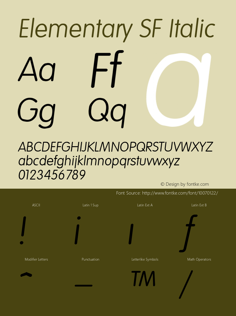 Elementary SF Italic Altsys Fontographer 3.5  9/23/93 Font Sample