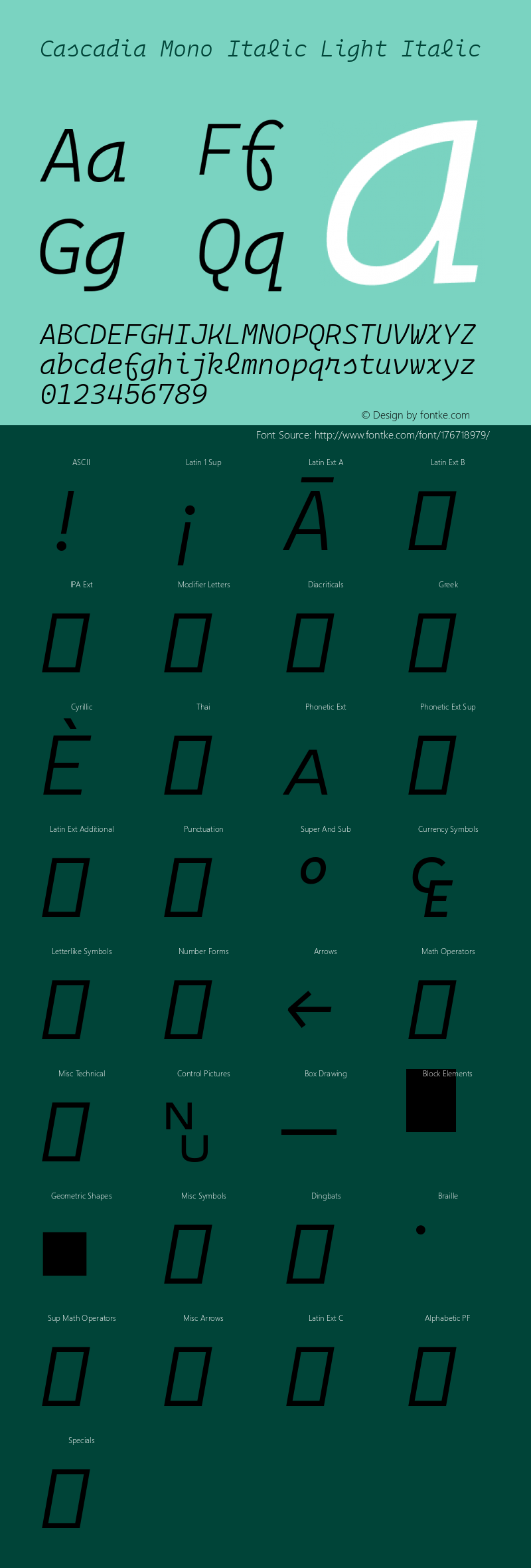 Cascadia Mono Italic Light Italic Version 2105.024; ttfautohint (v1.8.3)图片样张