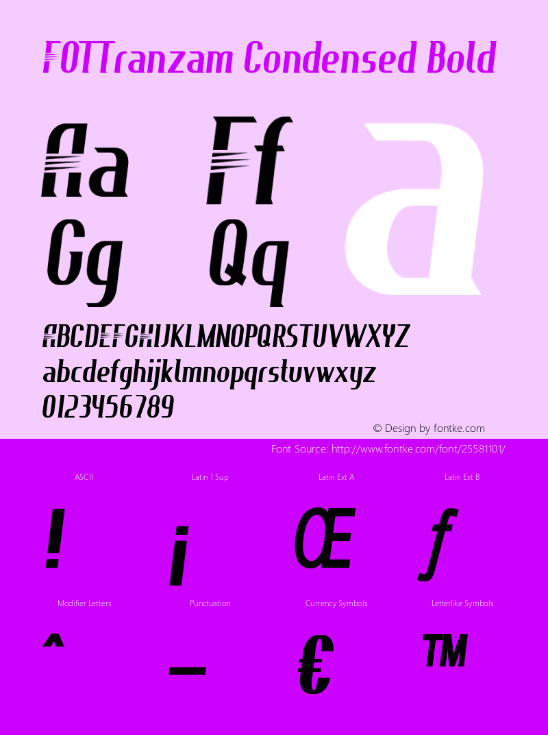 FOTTranzam-CondensedBold Version 1.000 Font Sample