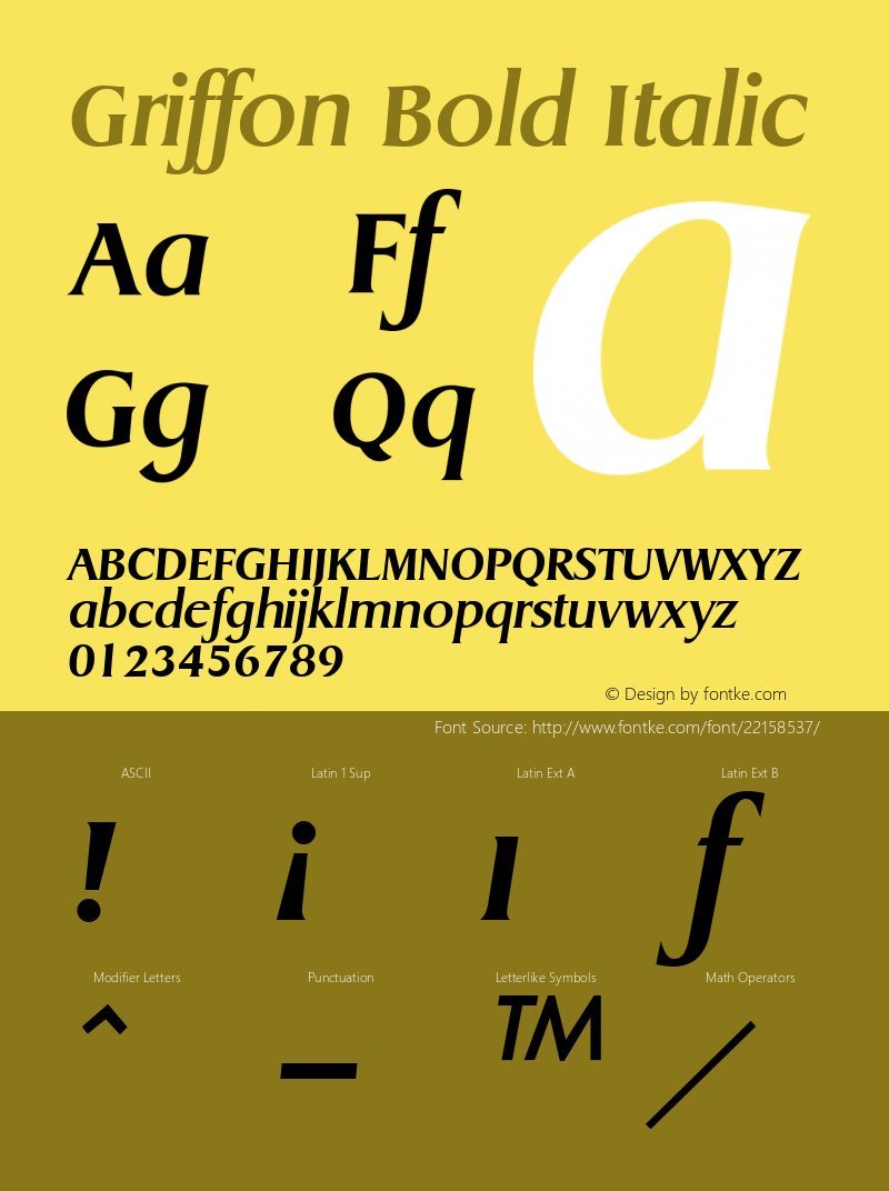 Griffon Bold Italic Altsys Fontographer 3.5  8/18/95 Font Sample