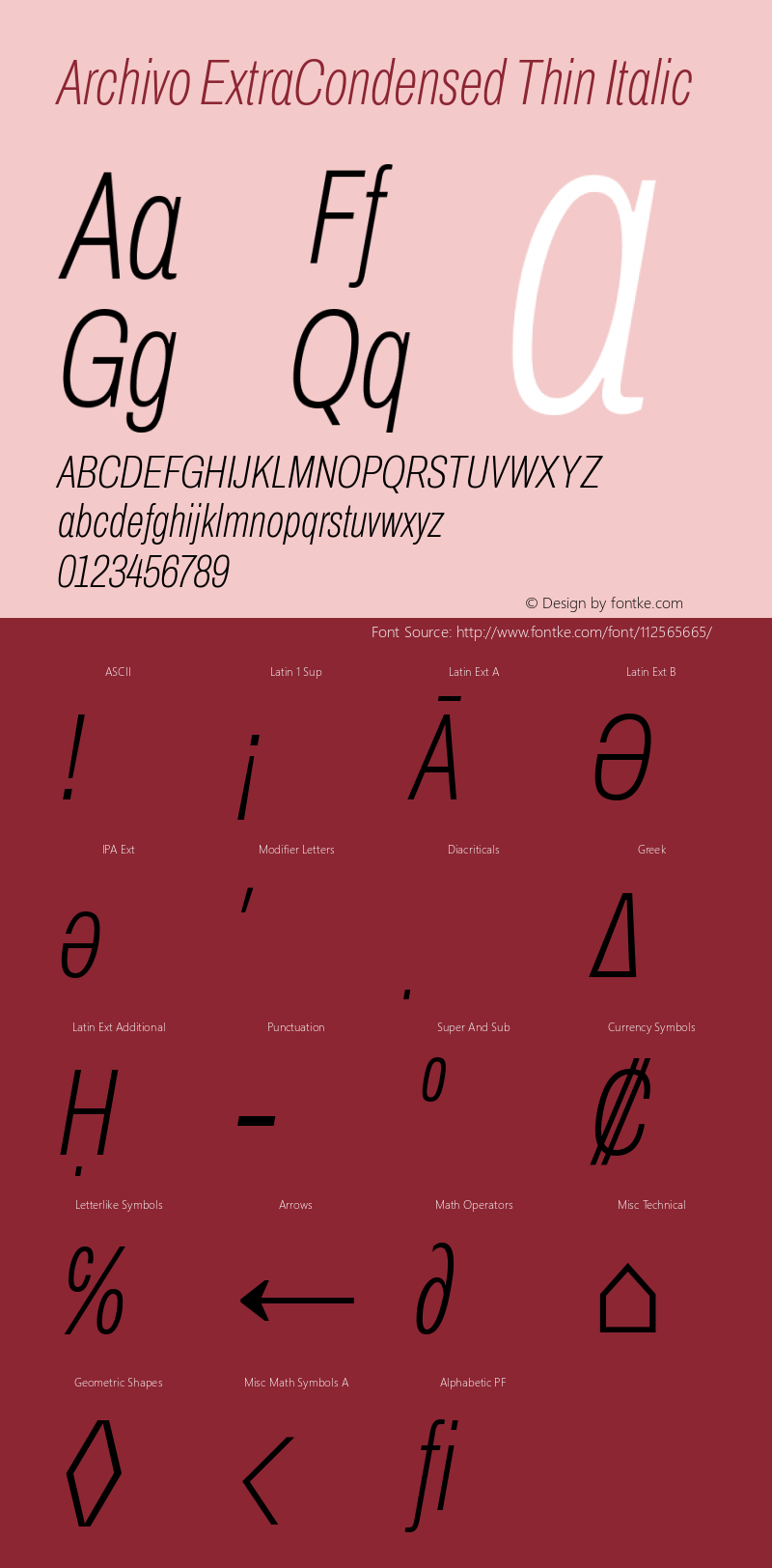 Archivo ExtraCondensed Thin Italic Version 2.001; ttfautohint (v1.8.3) Font Sample