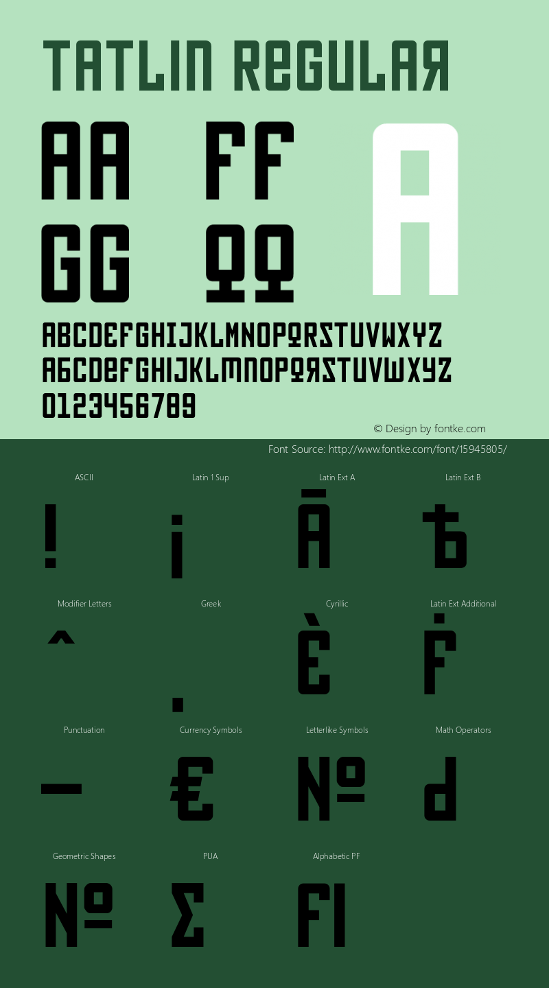 Tatlin Regular Version 1.500;PS 001.005;hotconv 1.0.38 Font Sample