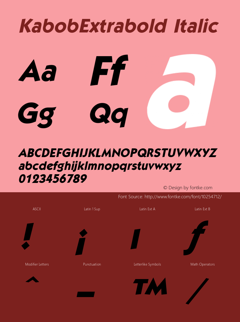 KabobExtrabold Italic Accurate Research Professional Fonts, Copyright (c)1995 Font Sample