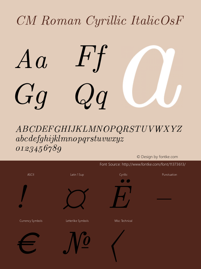 CM Roman Cyrillic ItalicOsF Version 001.001 Font Sample