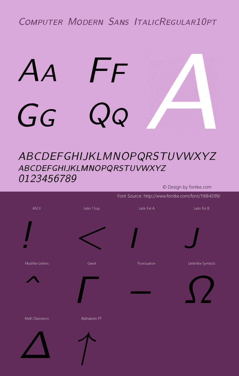 Computer Modern Sans ItalicRegular10pt Version 001.001 Font Sample