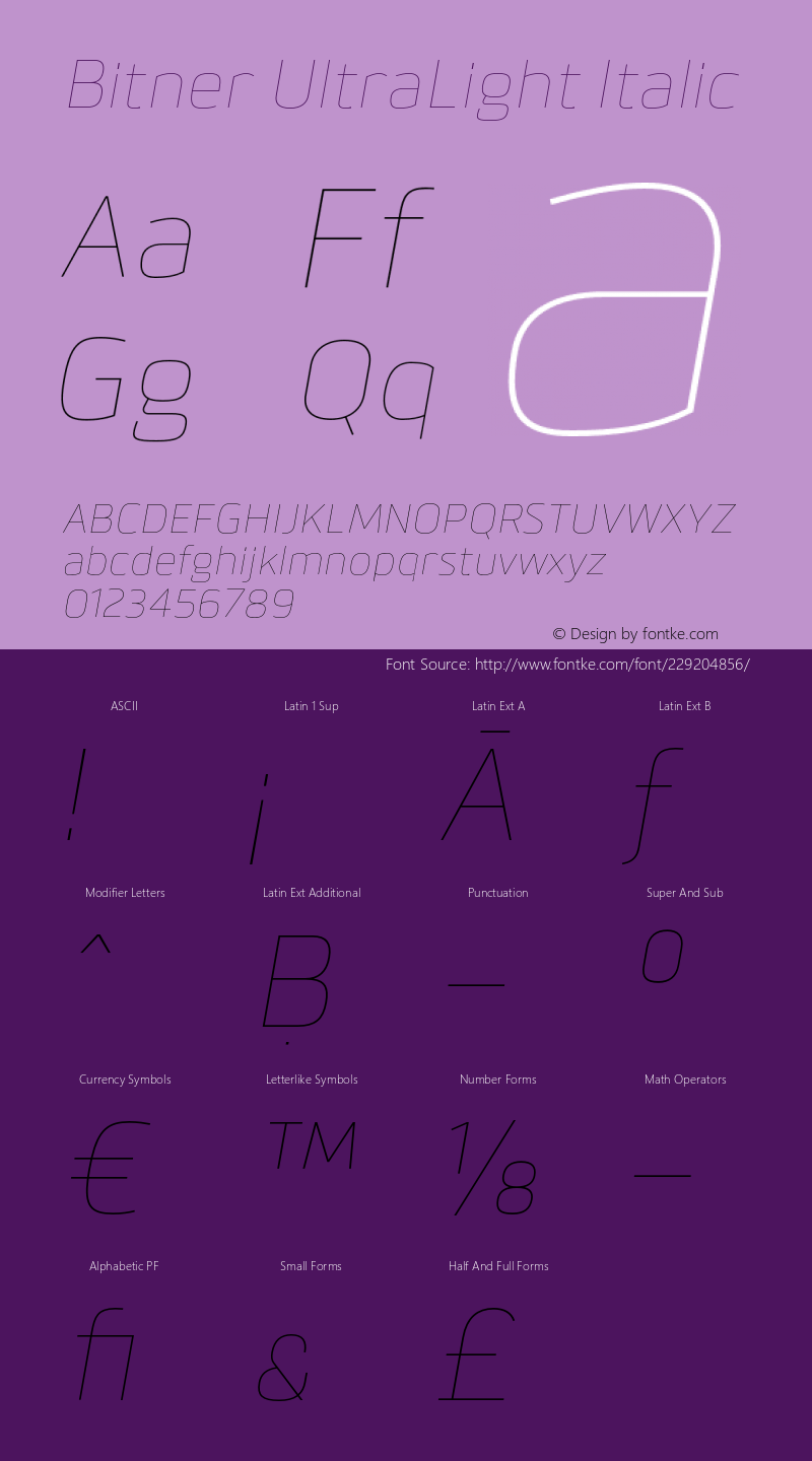 Bitner UltraLight Italic Version 1.000;PS 001.000;hotconv 1.0.70;makeotf.lib2.5.58329图片样张