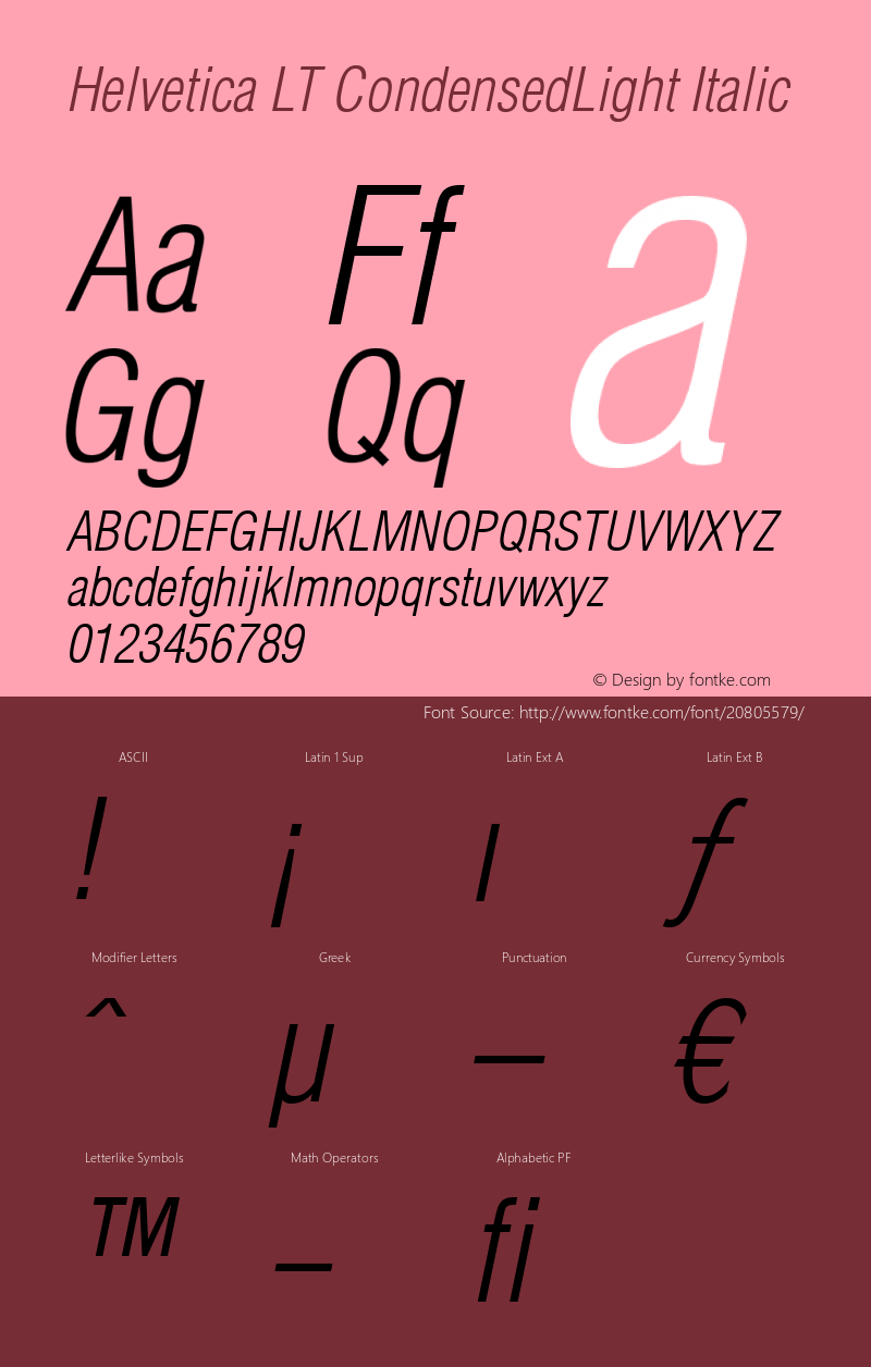 Helvetica LT Condensed Light Oblique Version 6.02 Font Sample