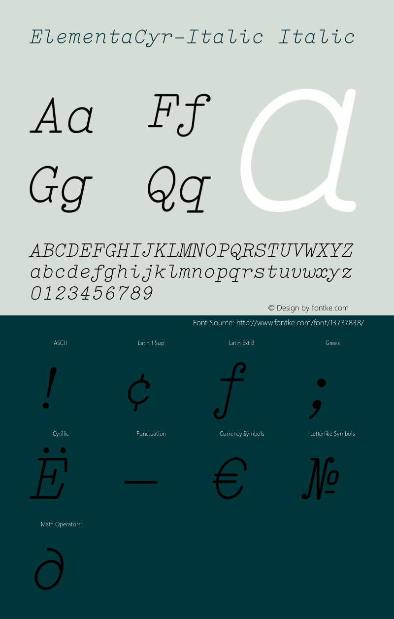 ElementaCyr-Italic Italic 004.460 Font Sample