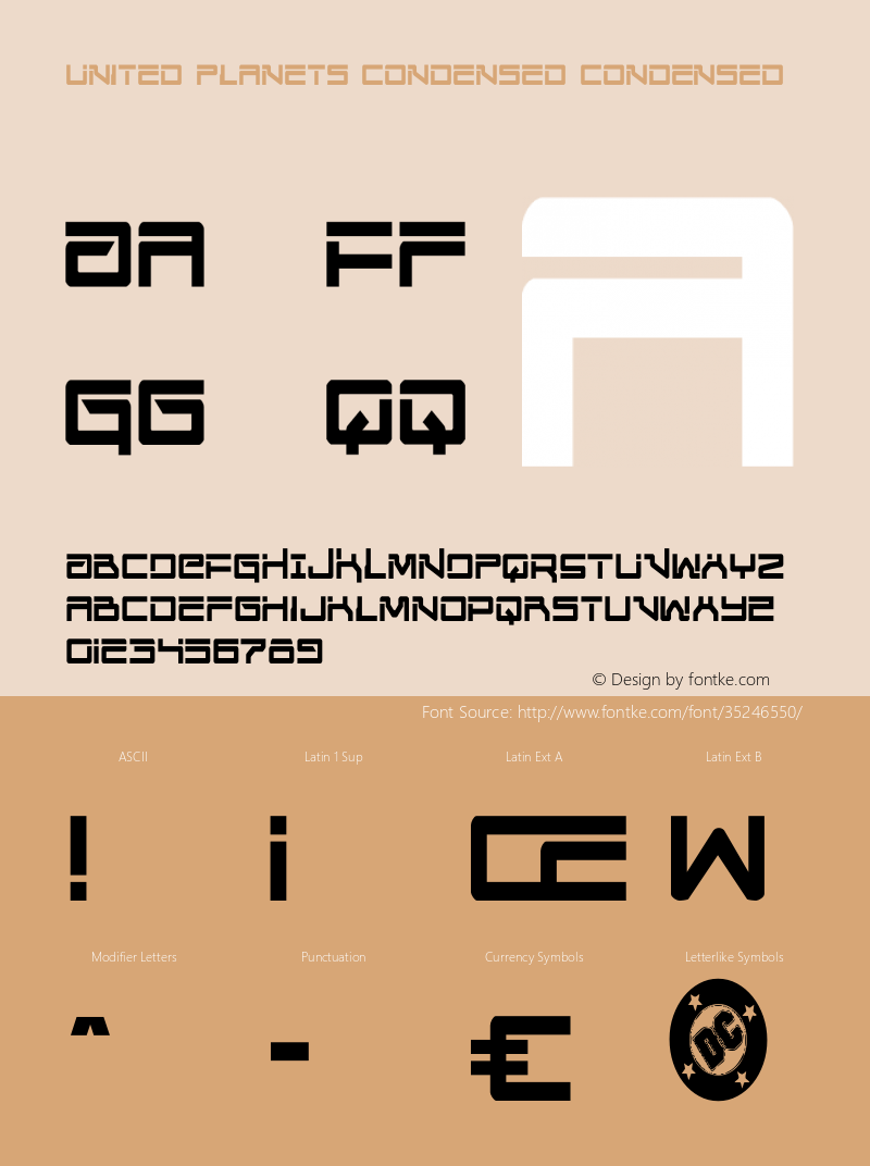 United Planets Condensed Version 1.1; 2019 Font Sample