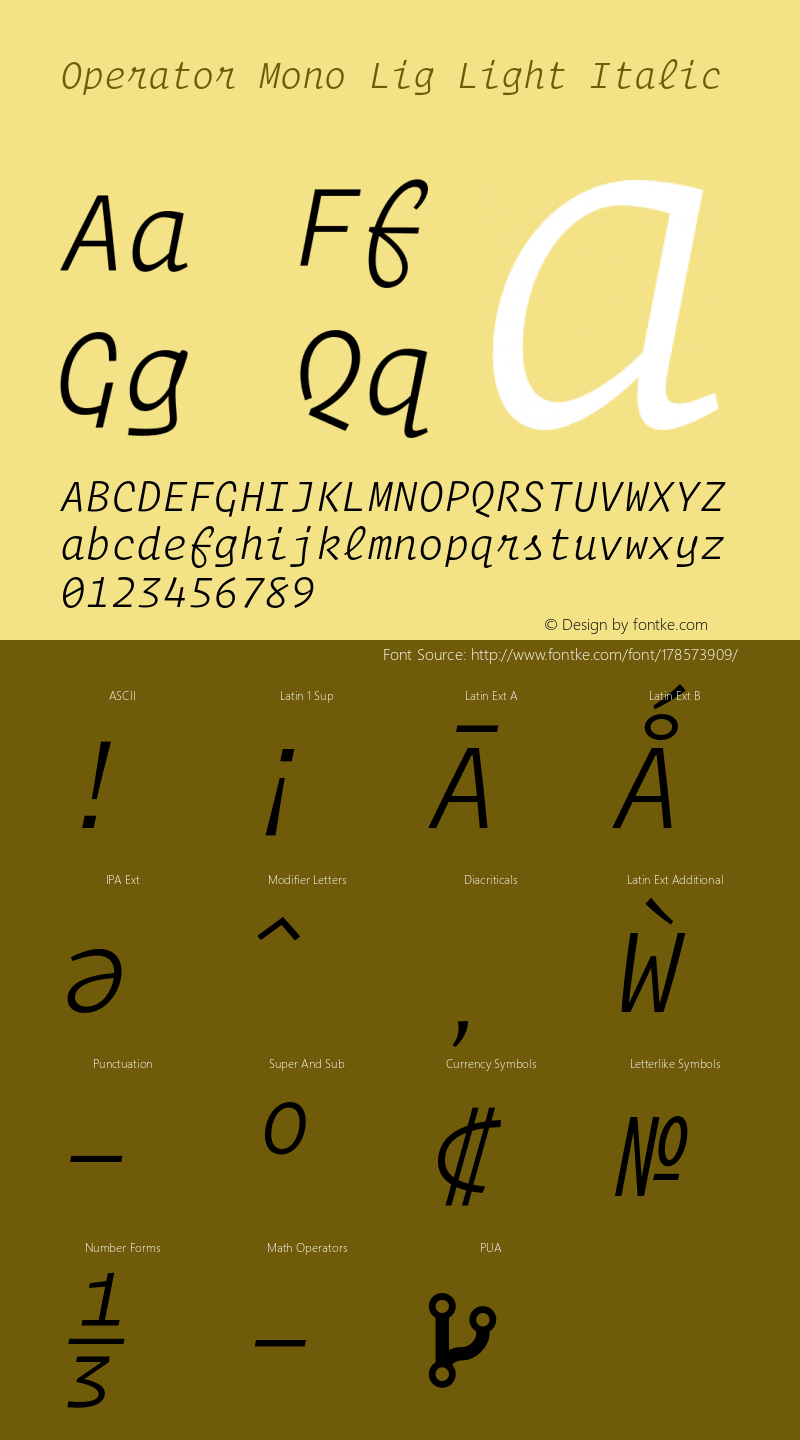 Operator Mono Lig Light Italic Version 1.200图片样张
