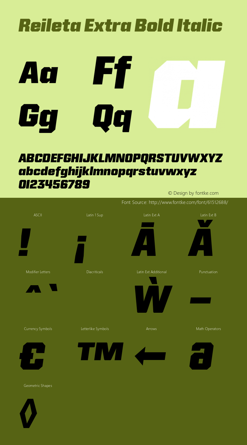 Reileta Extra Bold Italic Version 1.000;hotconv 1.0.109;makeotfexe 2.5.65596 Font Sample