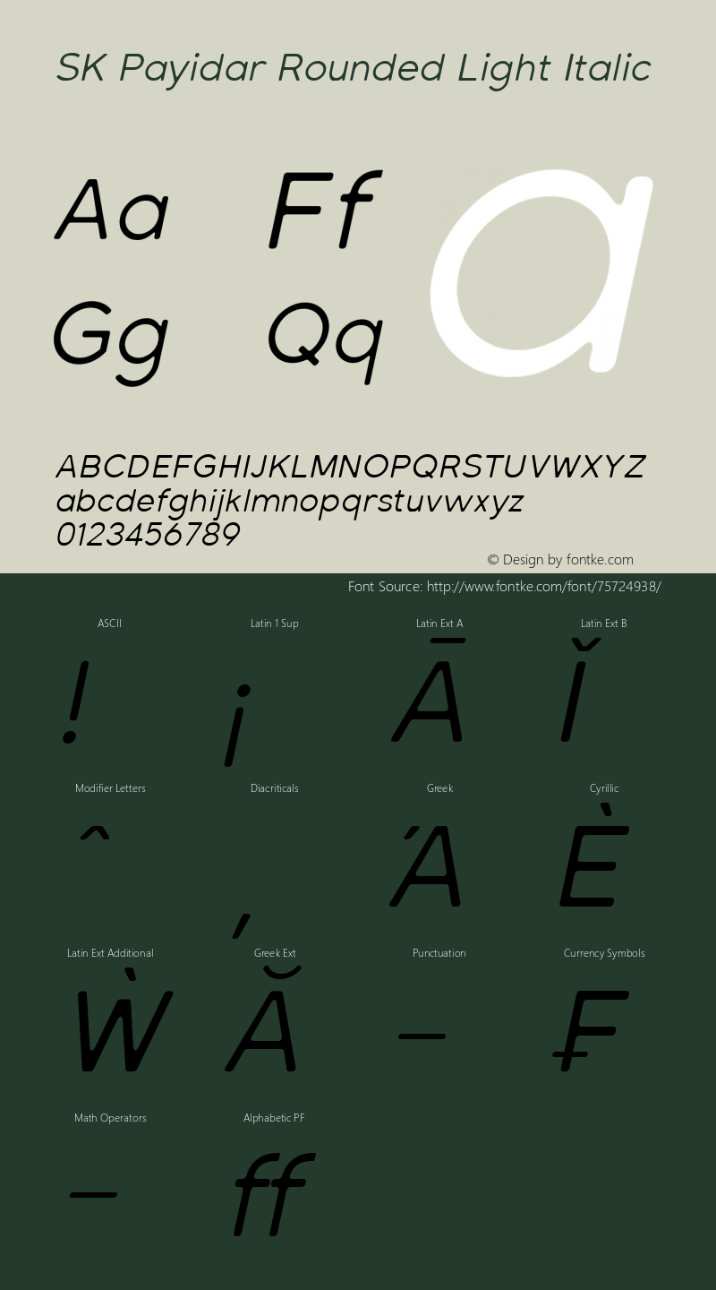 SK Payidar Rounded Light Italic Version 1.000 Font Sample