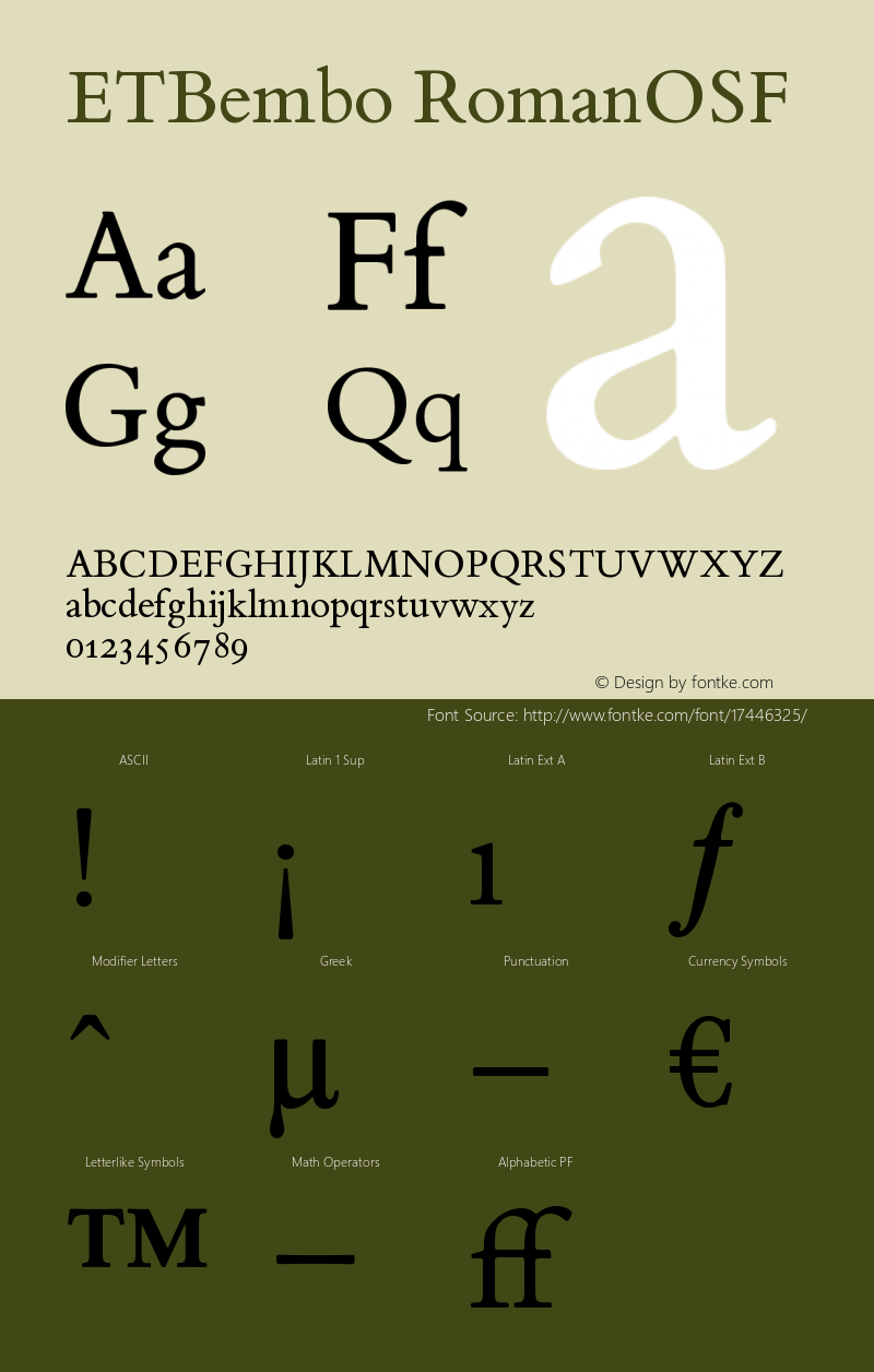 ETBembo RomanOSF Version 001.001 Font Sample