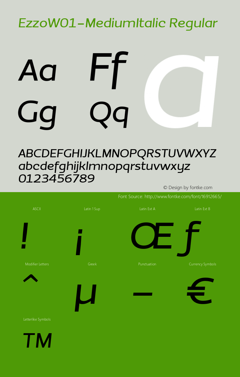 EzzoW01-MediumItalic Regular Version 1.00 Font Sample