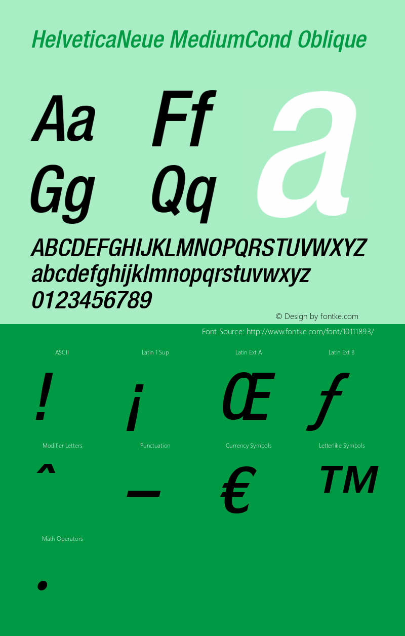 HelveticaNeue MediumCond Oblique V.2.0 Font Sample