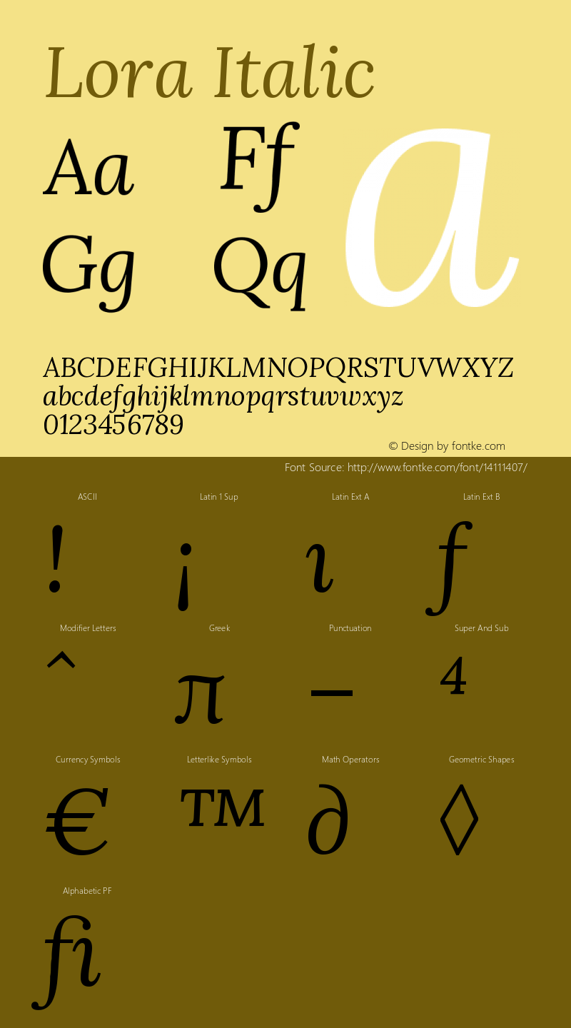 Lora Italic Version 1.000 Font Sample