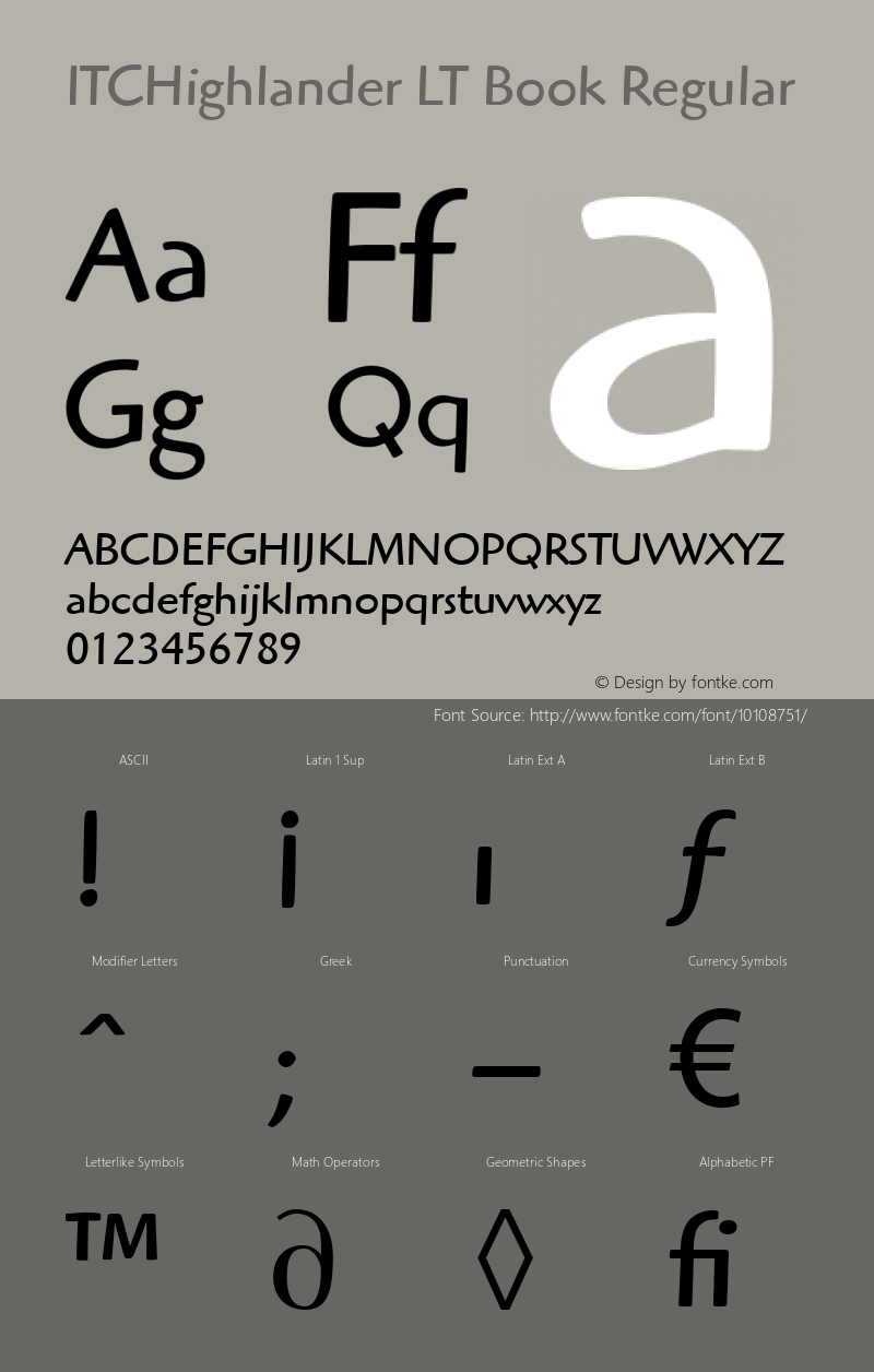 ITCHighlander LT Book Regular Version 6.1; 2002 Font Sample