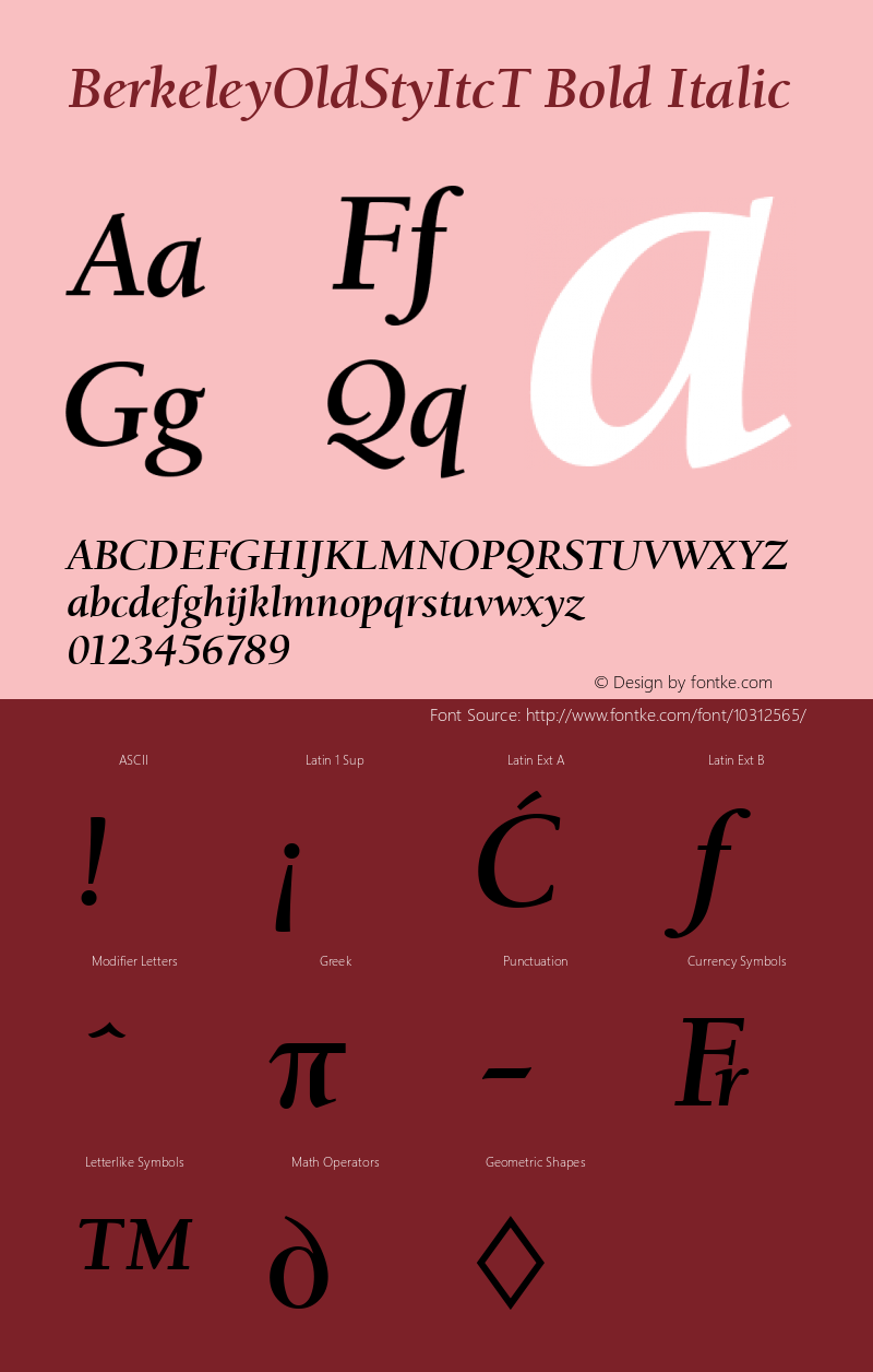 BerkeleyOldStyItcT Bold Italic Version 001.005 Font Sample