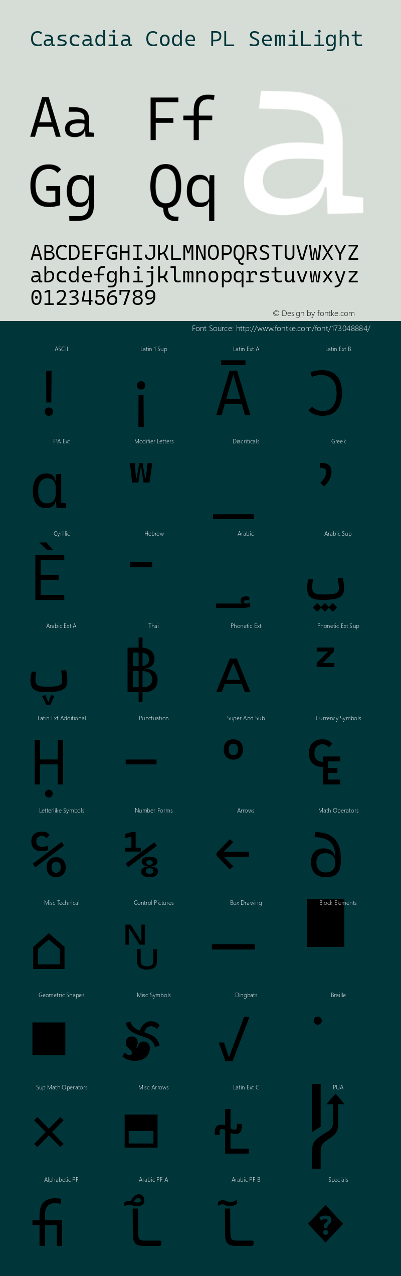 Cascadia Code PL SemiLight Version 2106.017; ttfautohint (v1.8.3)图片样张